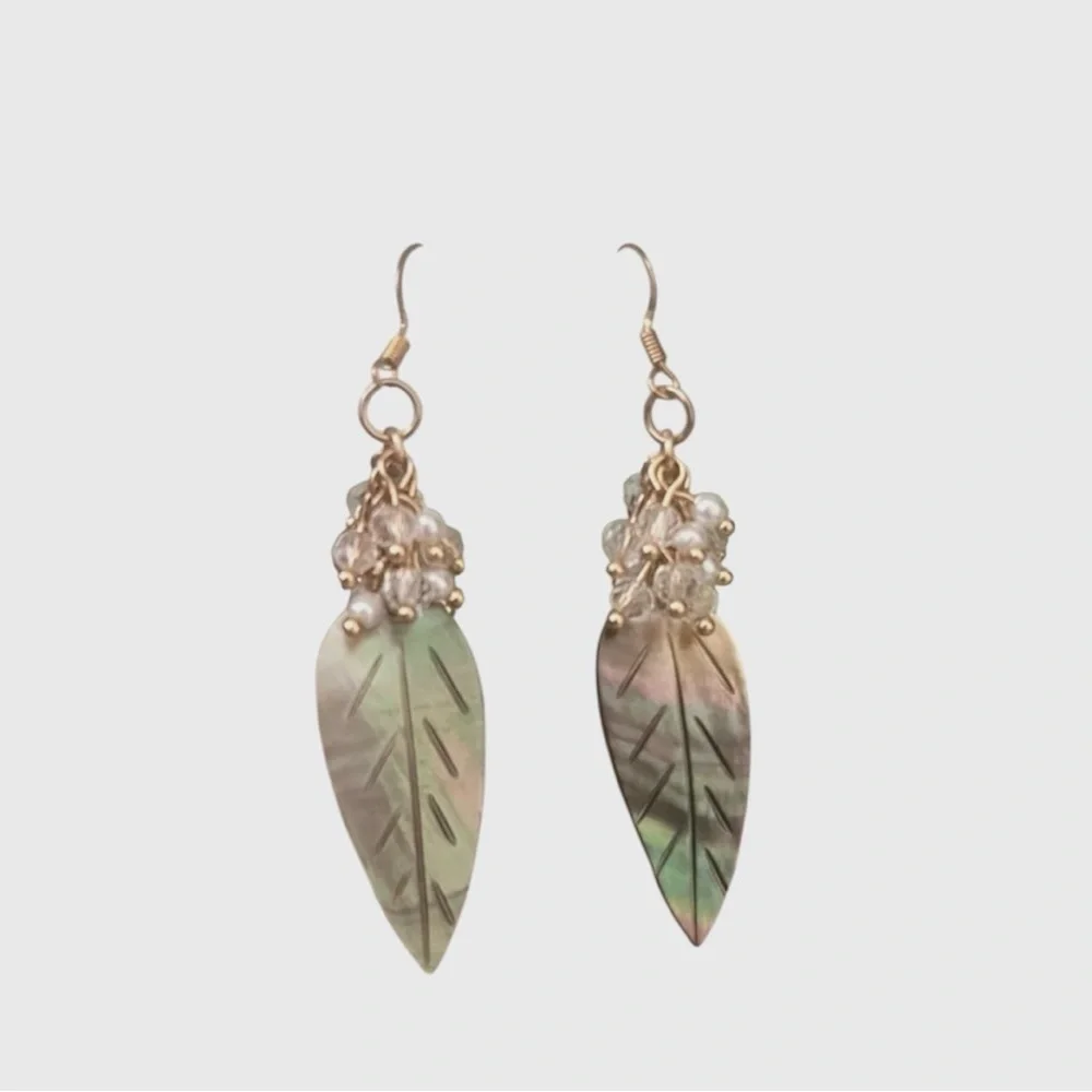 Shell Feather Charms With Glass Pearl Clusters Lightweight Earrings
